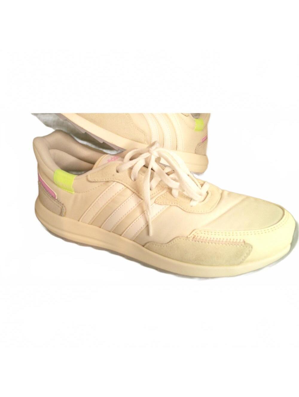 Adidas Off-White Beige Sneakers Women's 11 - Neon Accents - Picture 2 of 9